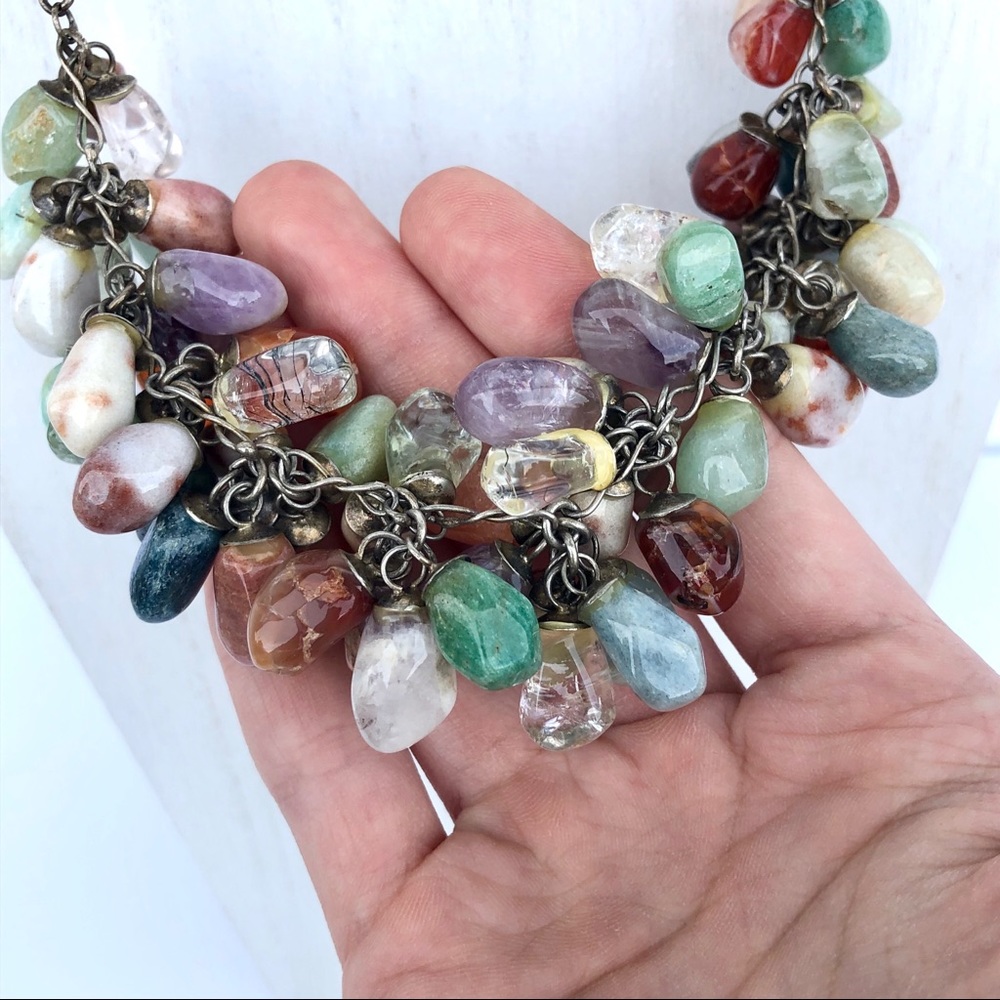 Multicolored Real Stone Beaded Necklace - Picture 3 of 10